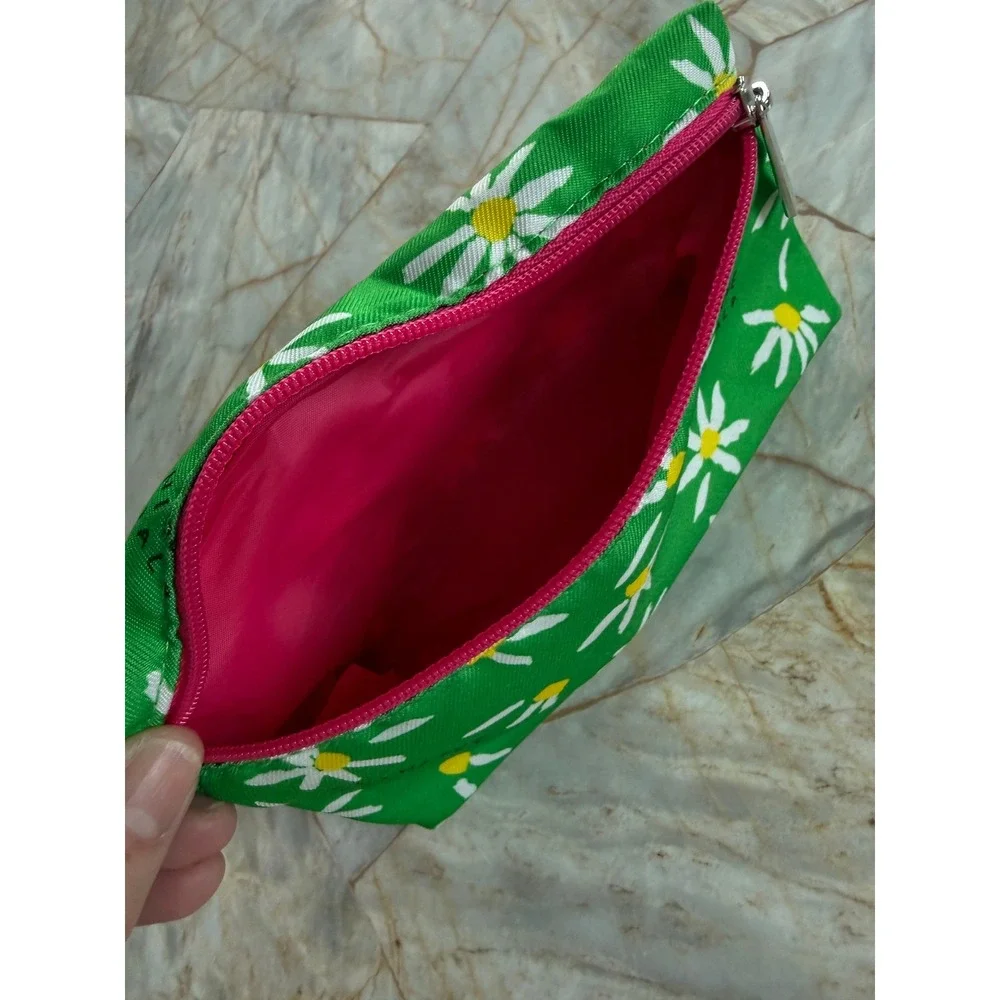 Clinique x Donald Robertson Green Daisy Floral Makeup Cosmetic Bag Pink Zipper